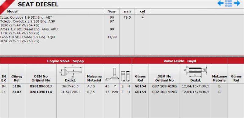 TAKIM SUBAP (16V) VOLKSWAGEN GOLF BORA 19SDI AEY AQM
