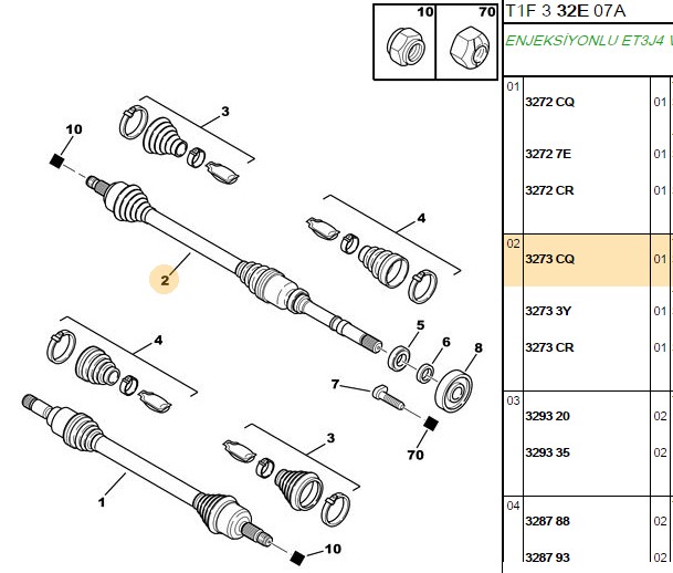AKS SAG 206 BENZINLI 98- (DIS FREZE 21  IC FREZE 22  UZUNLUK 887MM)