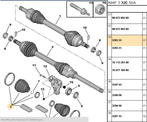 Körük Seti (Peugeot 2008, 3008, 208, 308, Opel Combo, Corsa C)