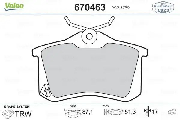 VALEO Opel Corsa F ve Citroen C3 Arka Fren Balatası 87 mm