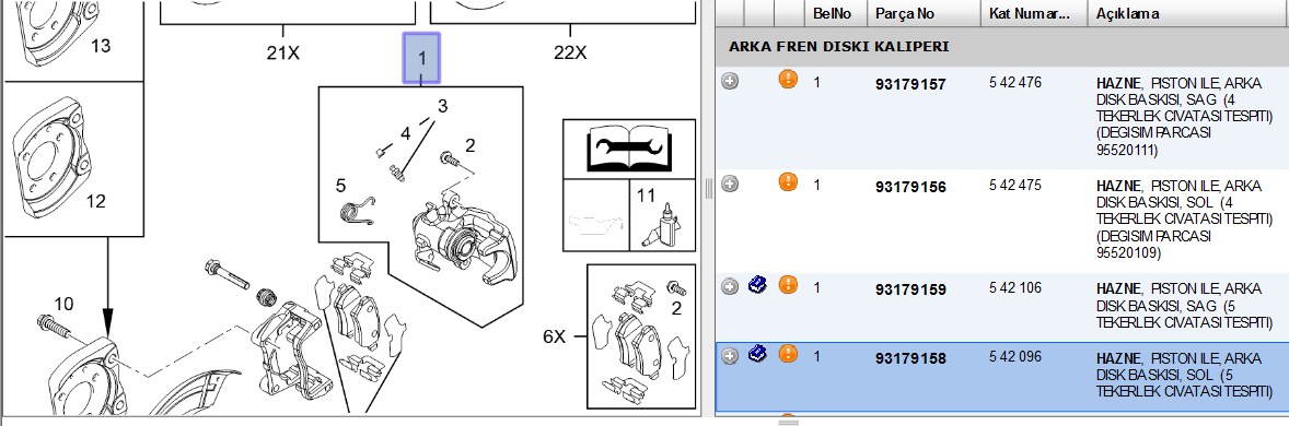 PSA Opel Combo 1.7 Cdti, Astra G/H, Meriva A/B Arka Sol Fren Kaliperi
