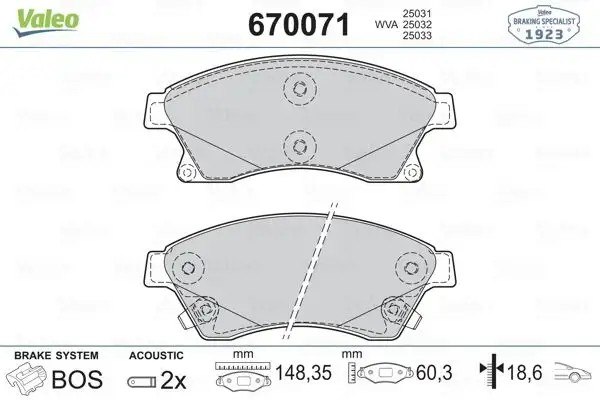 VALEO Opel Astra J ve Chevrolet Aveo 1.4 Ön Fren Balatası 18.6 mm