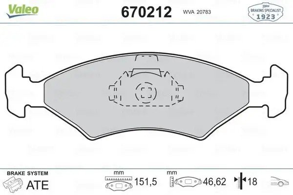 VALEO Ford Fiesta 1.25 ve 1.4 Ön Fren Balatası 152 mm