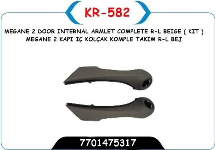 Kayaplastik Kapı İç Kolçak Komple Takım Bej Sol-Sağ Renault Mégane II