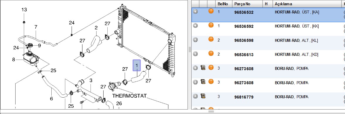 RADYATOR UST HORTUMU 1.4 DOHC KALOS