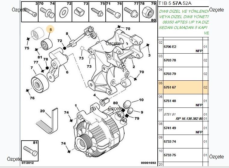 BİTAPART Alternatör Gergi Rulmanı (Peugeot Partner, Citroen Berlingo 1.9 Demir Kutuklu)