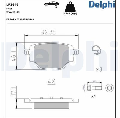 Delphi Fren Balatası Arka (Peugeot 208 II, 2019-, Opel Corsa F II, 2019-, Citroen C3 II)