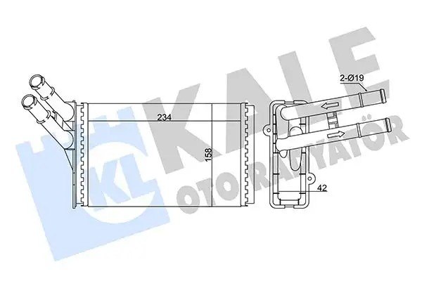 KALE Audi A4 ve Volkswagen Passat 1.6-2.5 Tdi Kalorifer Radyatörü 234×158×42 mm