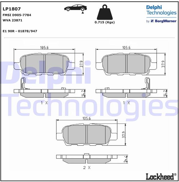 Delphi Fren Balatası Arka (105 mm) (NISSAN X-TRAIL, QASHQAI, MAXIMA VII, MURANO II, SUZUKI LANDY, INFINITI FX, RENAULT KOLEOS)