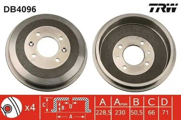 TRW Peugeot 306/406 Partner Berlingo XSara Arka Fren Kampanası 228.5 mm