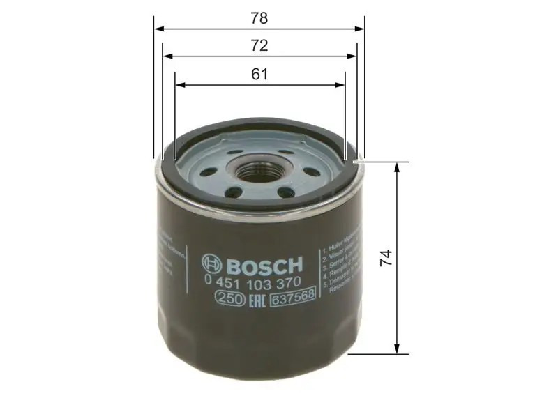 BOSCH Opel Astra G, Vectra A ve Corsa B Yağ Filtresi 74 mm