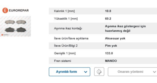 Fren Balatası Ön (133 mm) (Citroën C-Elysée, C4 Cactus, Peugeot 308, 301)