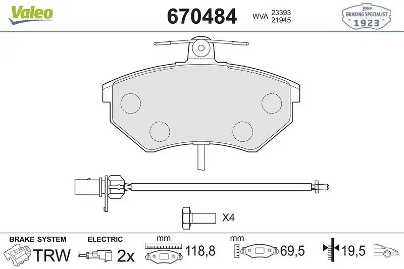 VALEO Audi A4 1.6 ve Passat B5 1.8 Ön Fren Balatası 119 mm