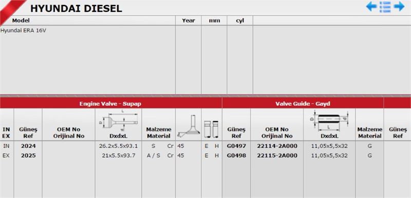 TAKIM SUBAP (16V) HYUNDAI ERA GETZ 15CRDI I30 16CRDI D4FB (UC TIRNAK)