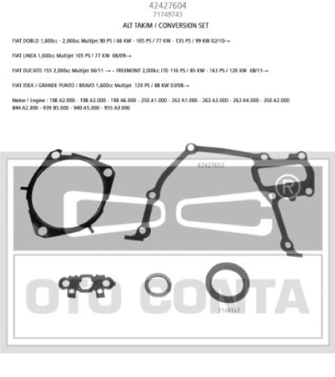 Otoconta Motor Alt Takım Contası CorTECO Keçeli (Fiat Doblo Linea Punto 1.6 JTD 16V MTJ)