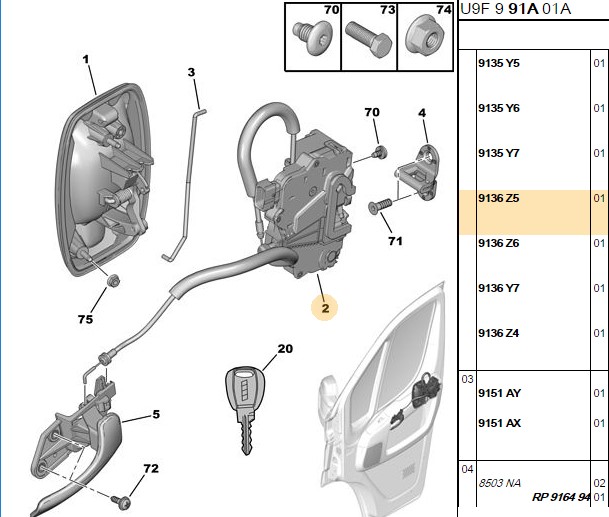 İç Kapı Kilidi Ön Sağ (Peugeot Boxer, Fiat Ducato 06-)