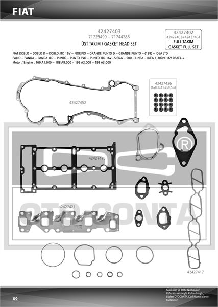 MOTOR UST TAKIM CONTASI SILINDIR KAPAK CONTASIZ SUBAP LASTIKLI OPEL CORSA C ASTRA H 1.3 CTDI 16V FIAT DOBLO PUNTO 1.3 MJTD 16V EURO 4 188 A9.000 199 A3.000 Y13 DT Z13 DT DTJ