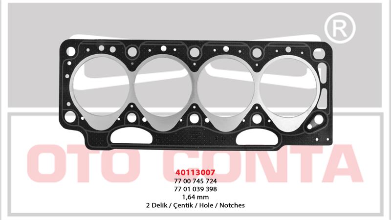 Silindir Kapak Contası (2 Delik, 1.65 mm) (Renault R19, Express, Clio, Mégane 1.9D)