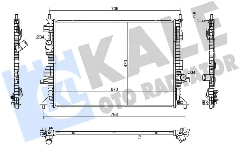 KALE Ford Focus 1.0 Su Radyatörü 670x471x16 mm