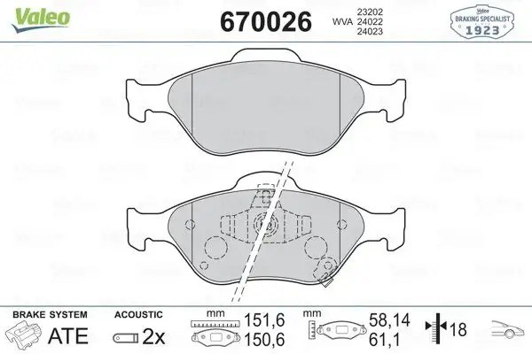 VALEO Toyota Yaris 1.33 ve 1.5 Ön Fren Balatası 152 mm