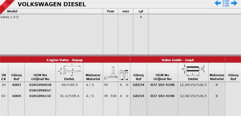 Takım Subap (8V) (Volkswagen Vento, Seat Cordoba 19D)