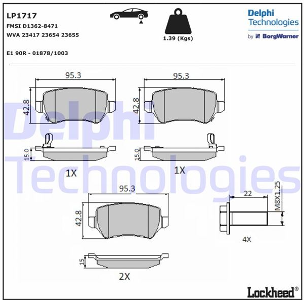 Delphi Arka Fren Balatası (95 mm) (Opel Astra G, H, Corsa C, Zafira B)