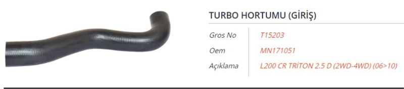 GROS Turbo Giriş Hortumu (Mitsubishi L200 CR 2.5 D 2WD-4WD 06-09)
