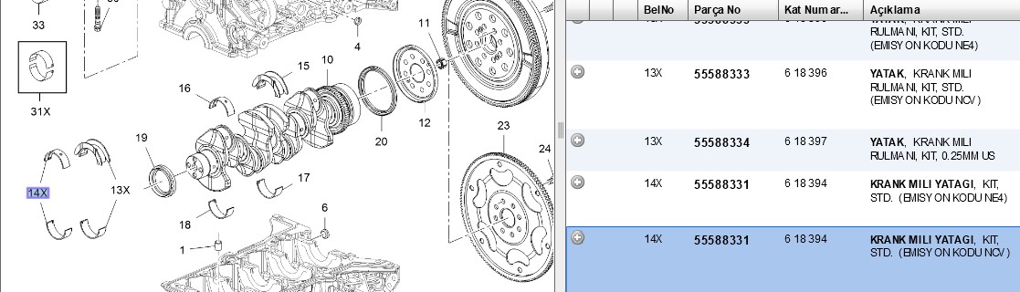 Ana Yatak (Yarımlı - Üst) (Std) (Opel Astra J, Astra K, Meriva B, Insignia B 1.6CDTI)