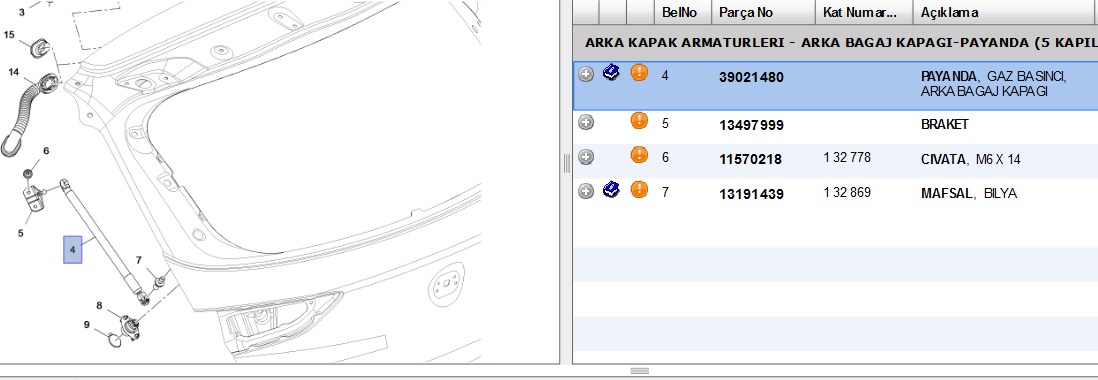 Bagaj Amortisörü (539.5 mm) (Opel Astra K HB)