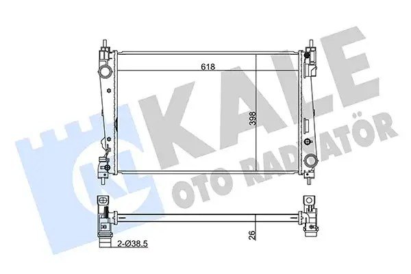 KALE Alfa Romeo Mito ve Fiat Doblo 1.4/1.6/2.0 Ön Radyatörü 618×398×26 mm