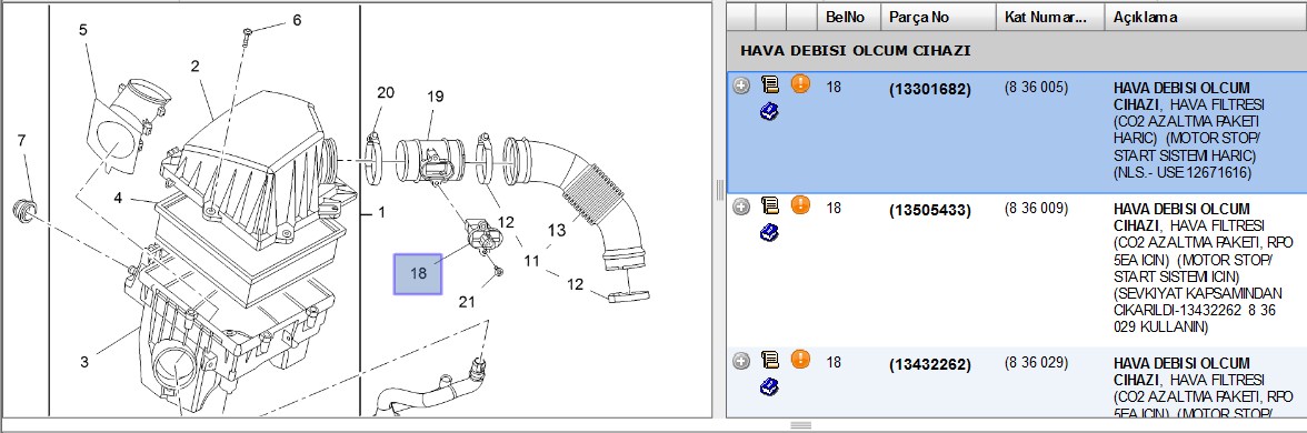 Hava Debimetre Sensörü (Astra J - Corsa D - Corsa E - Zafira C - Mokka - Astra K - Meriva B - Cruze - Aveo T300)