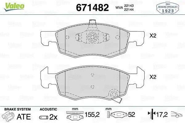 VALEO Opel Corsa E 1.0 1.2 1.4 1.3 Cdti Ön Fren Balatası 155 mm