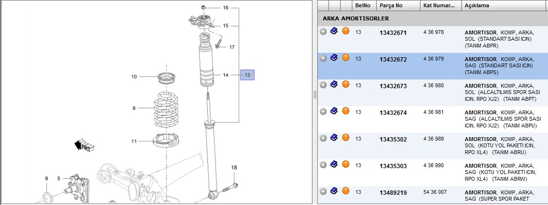 PSA Opel Corsa E 1.2, 1.4, 1.0 ve Mito 1.4 Arka Sağ Amortisör 32111640