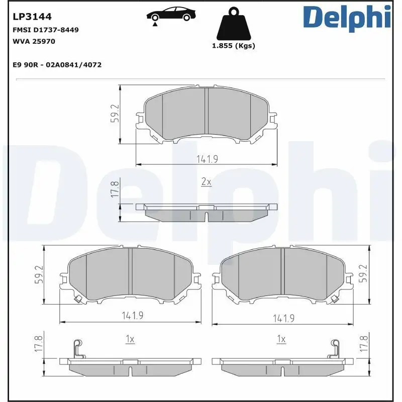 DELPHI Nissan X-Trail ve Renault Kadjar Ön Fren Balatası 141,9 mm