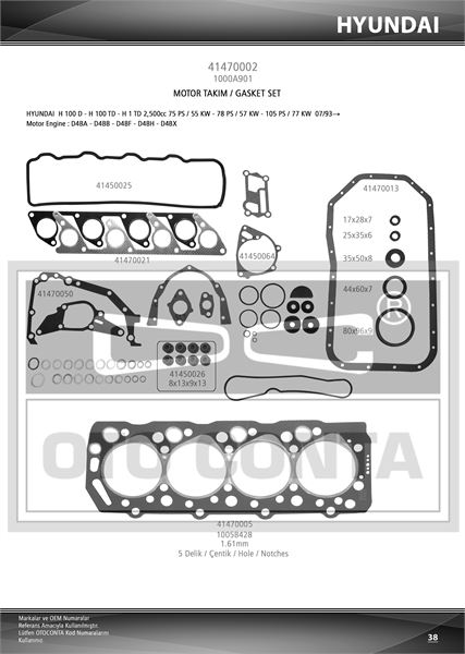 TAM TAKIM CONTA SETI KECELI SUBAP LASTIKLI SILINDIR KAPAK CONTALI HYUNDAI H100 MITSUBISHI L200 L300 4DBA 4DBF