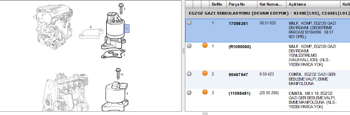 EGZOST GERI BESLEME VALFI X16XEL-X16XE ASTRA G (5851025)