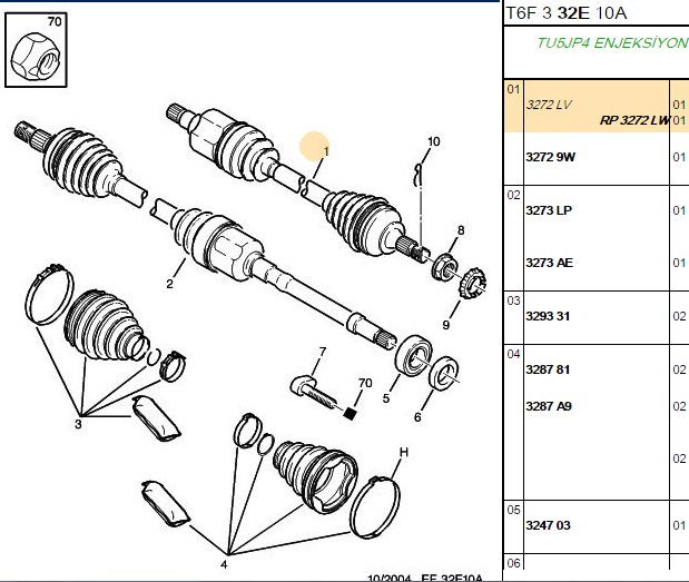 PSA Aks Sağ (Yeni No) 9812781180 OEM:3272.LW;3272LW;9660782780