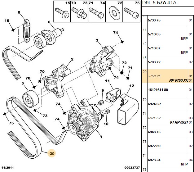 Alternatör Kayışı (Renault Laguna II, Peugeot 406, 407, 607, 807, Citroën C5, C6, C8)