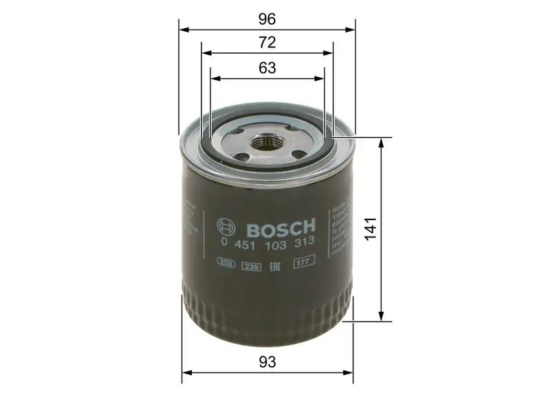 BOSCH Audi A6 2.4-2.8 ve Volkswagen Passat B5 1.9 Tdi Vidalı Yağ Filtresi 93 mm
