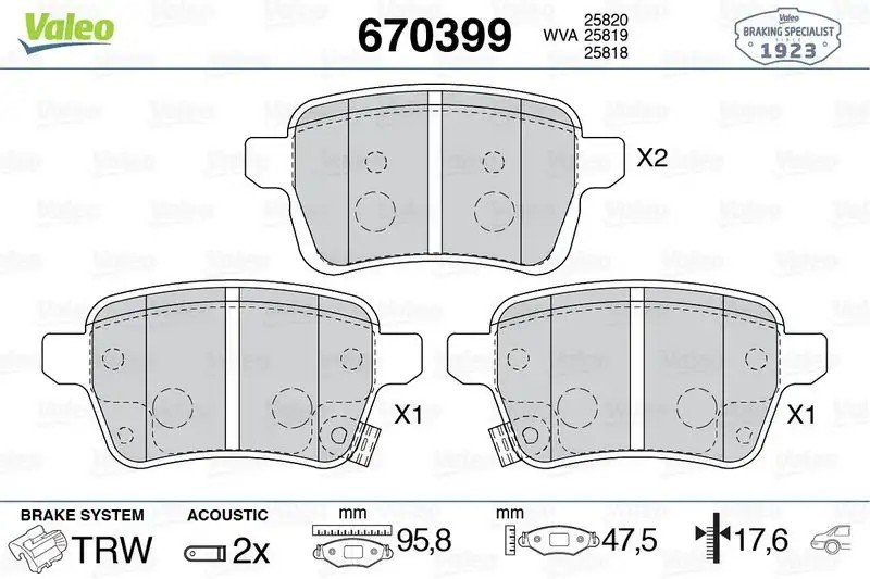 VALEO Fiat Egea ve 500 Arka Fren Balatası 96 mm