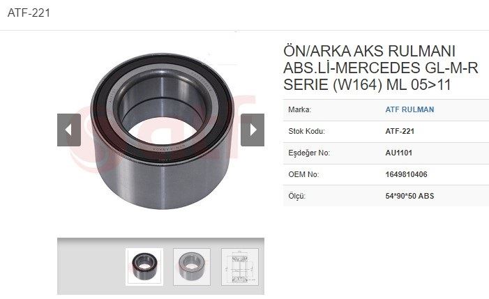 Teker Rulmanı Arka Ön (54x90x50) (ABSLI) Mercedes W164, M-ML Seri 280, 300, 350 CDI 05-11