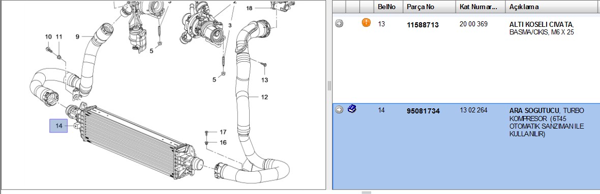TURBO RADYATORU MOKKA X (J13)1.7CDTI 1.6CDTI