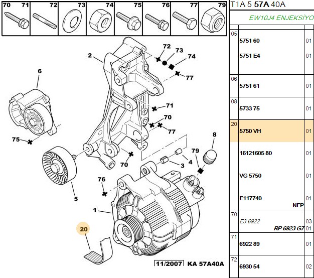 6PK1199 ALTERNATOR (V) KAYISI RENAULT MEGANE II 14 16 15Dcı CLIO II-III KANGOO 15Dcı (YENİ NO: ABA 6PK1199 )