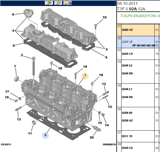 PSA Silindir Kapağı (E.N 0200.GA) Peugeot P1007 P206 P207 P307 Partner M59 1.6 TU5JP4
