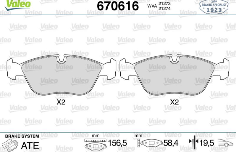 Valeo Fren Balatası Ön (S60 00>10, S70 96>00, S70 97>00, S70 99=>, S80 98=>, V70 97=>00, V70 97=>07, V70 97=>, XC70 00=>)