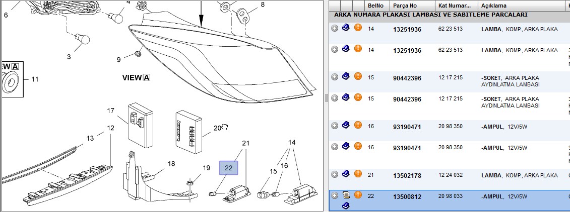 Ampul Arka Plaka Lambası (Chevrolet Cruze)