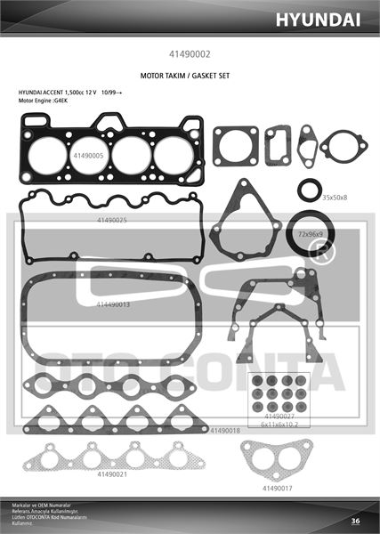 Motor Takım Contası (Keçeli, Subap Lastıklı, Hyundai Accent 1.5 12V)