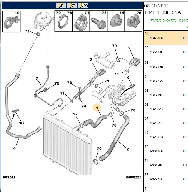 RADYATOR HORTUMU PARTNER 307 308 3008 5008 (9HZ(DV6TED4) 05-