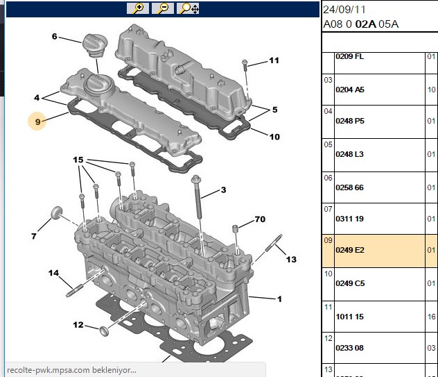 SUBAP KAPAK (KULBUTOR) CONTA SOL EGSOZ TARAFIC P206 P207 P307 C2 C3 C4 1.4 16V 03- ET3J4