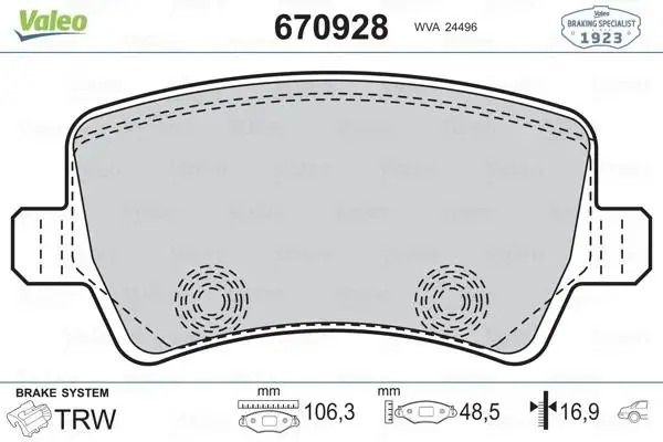 VALEO Volvo S60 ve S80 2.0T Arka Fren Balatası 106 mm